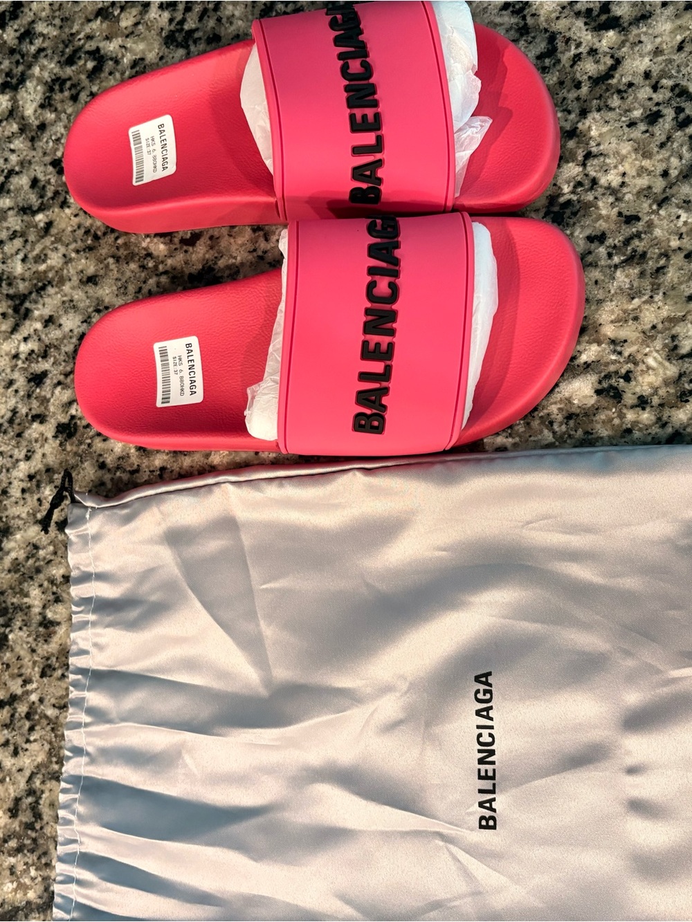 Balenciaga Women's Bright Pink Logo Slide Sandals Open to offers!